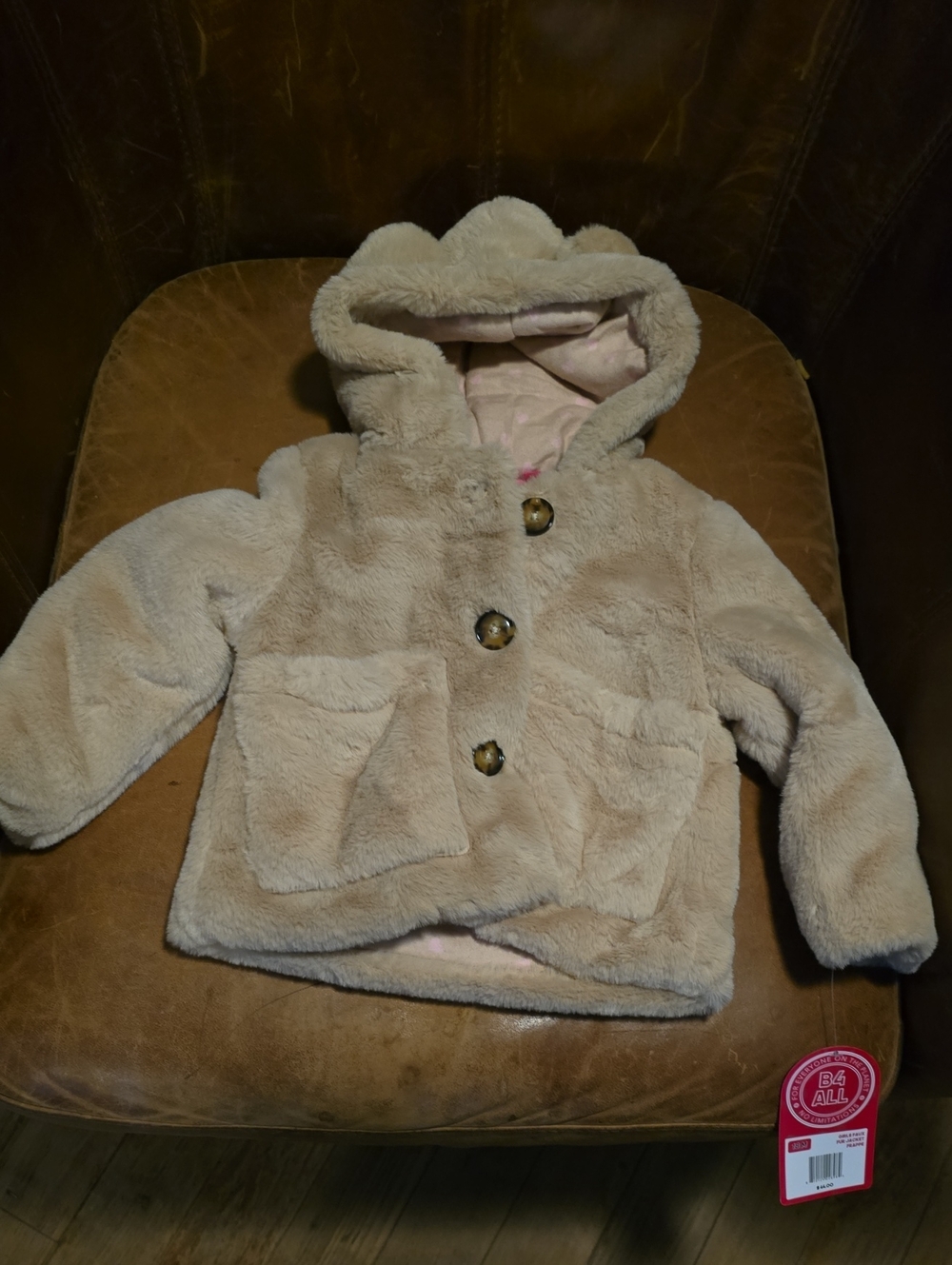 Cozy Hooded Faux Fur Toddler Coat - Beige